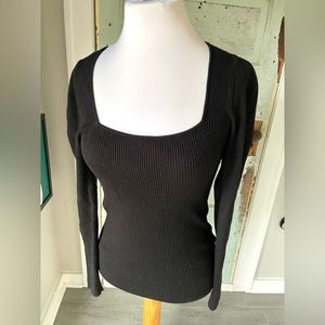 Maeve Anthropologie MEDIUM Black Ribbed Sweater square neck-lots of stretch